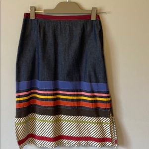 Denim skirt with pieced ribbon details